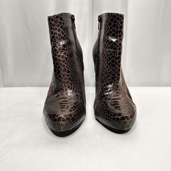 Nine West Ankle Boots Size 7M Brown Snake Skin Print Vegan Leather 4 Inch Heel - Picture 3 of 11